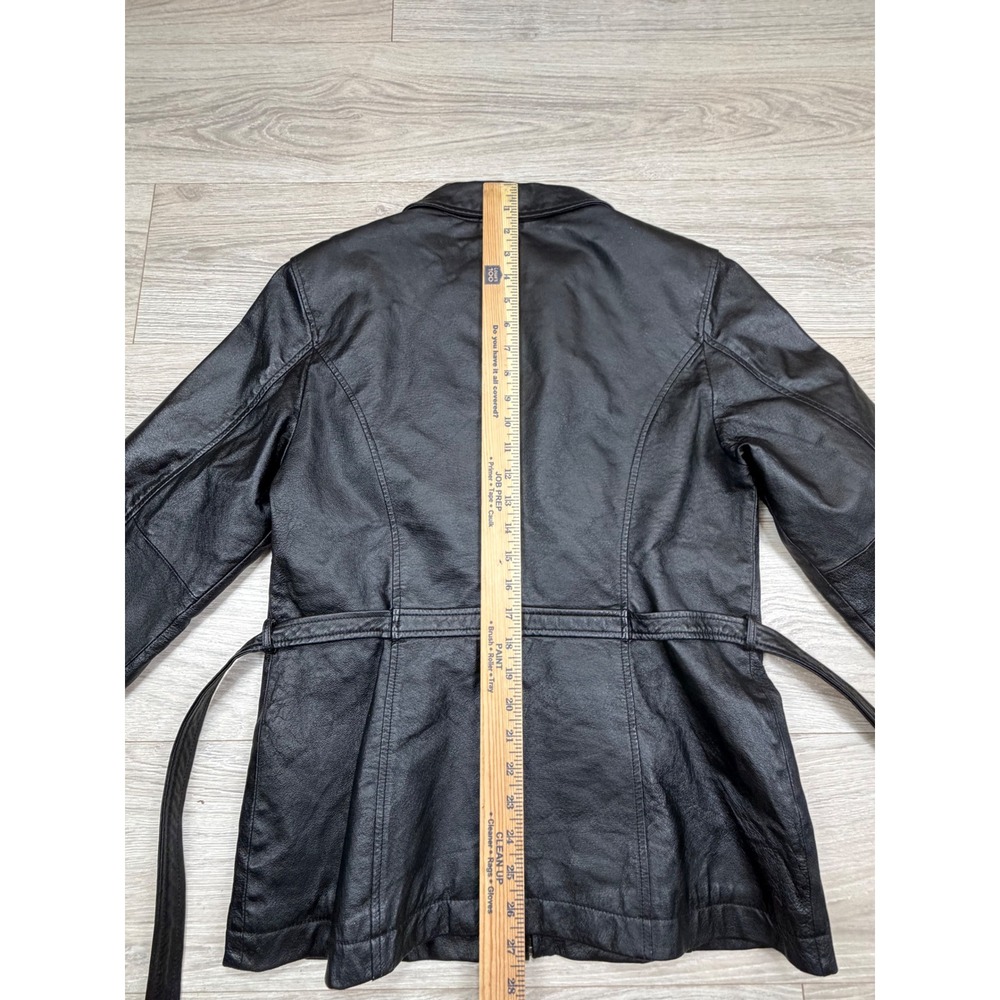 Jacqueline Ferrar Black Leather Belted Zip Up Jacket Sz Small Collared Moto Coat - Picture 8 of 9